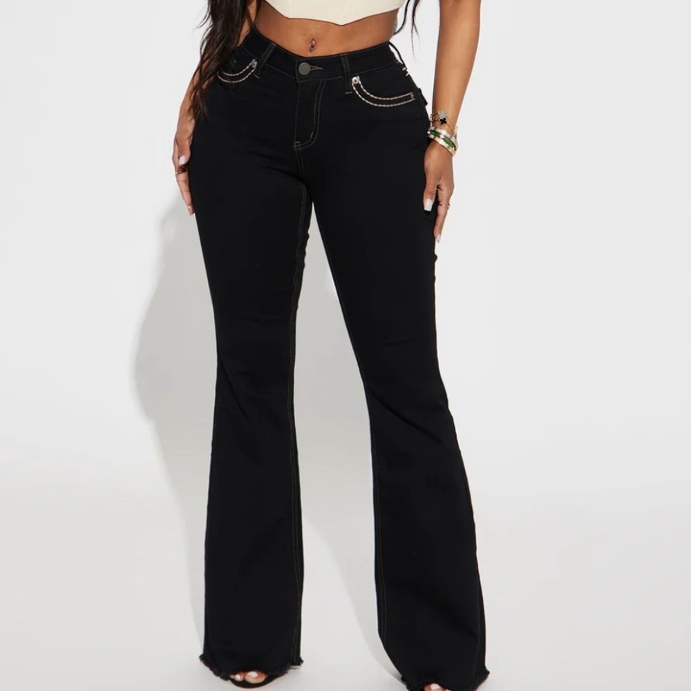 Mid Rise Stretch Flare Jeans Black - Picture 3 of 7